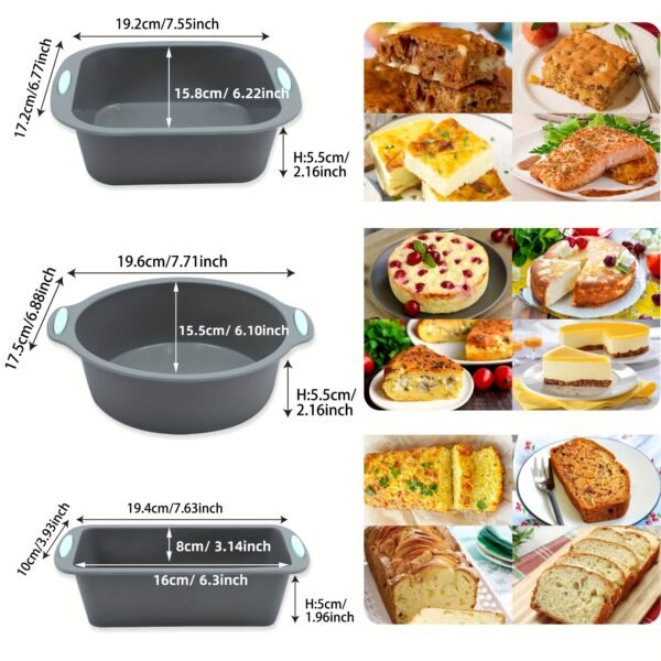 3pcs Non-Stick Silicone Mini Cake Mold Set (Round, Square & Toast Shape)