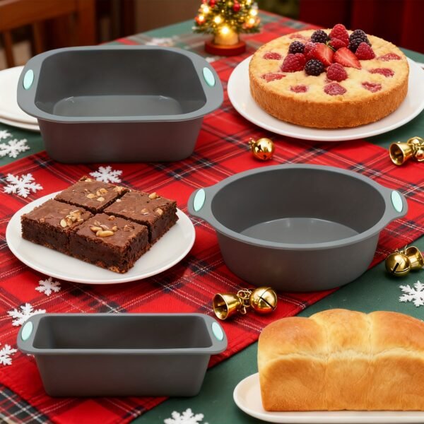 3pcs Non-Stick Silicone Mini Cake Mold Set (Round, Square & Toast Shape)