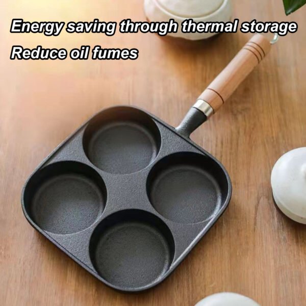 4-Cup Cast Iron Egg & Pancake Pan Non-Stick Omelette Skillet