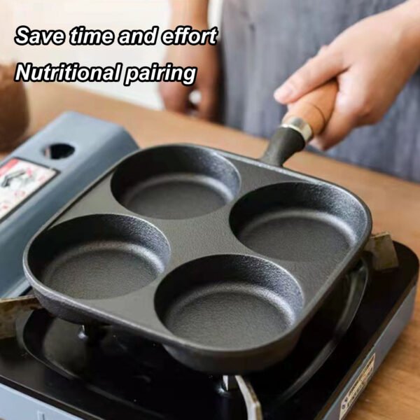 4-Cup Cast Iron Egg & Pancake Pan Non-Stick Omelette Skillet