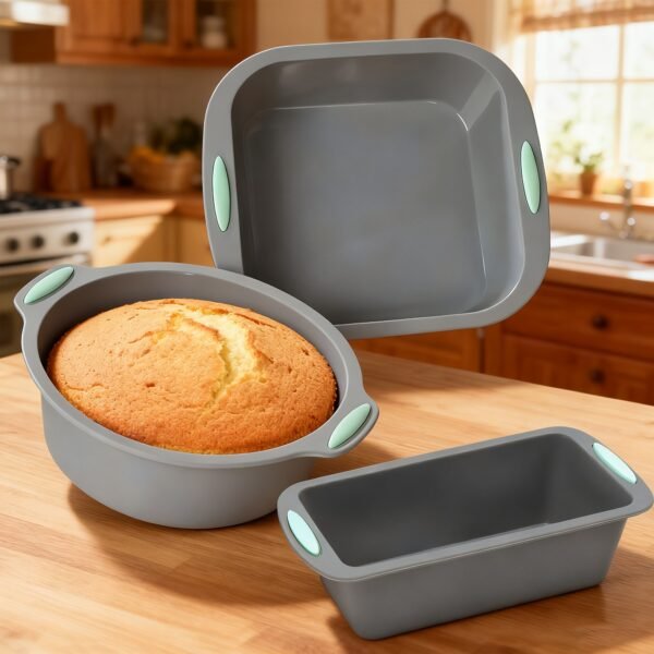 3pcs Non-Stick Silicone Mini Cake Mold Set (Round, Square & Toast Shape)