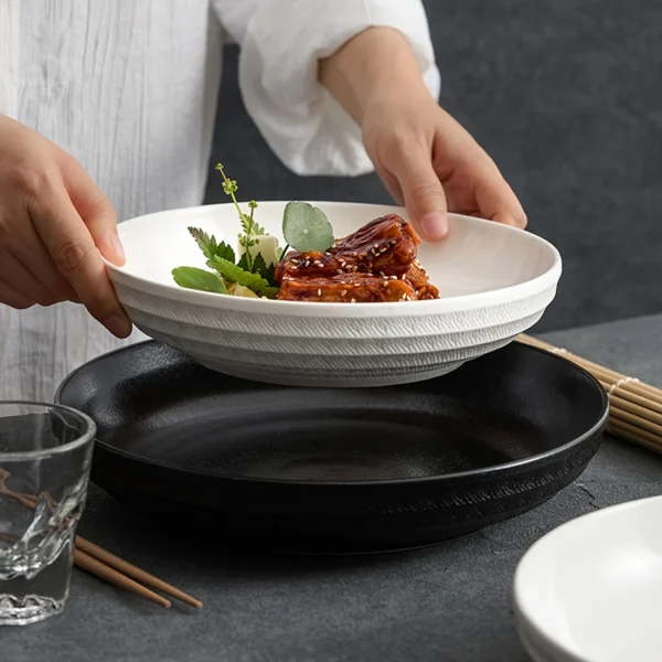 Ceramic Deep Plate with Jumping Knife Pattern | Kitchen Tool